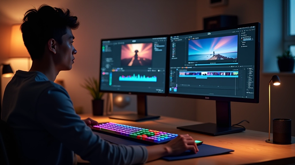 Estúdio de motion design com computador de alta performance e ferramentas criativas profissionais