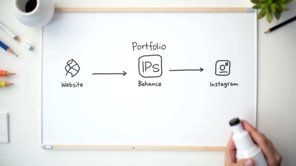 Fluxo de três plataformas conectadas: site no centro recebendo tráfego de Behance e Instagram, diagrama visual com setas e ícones